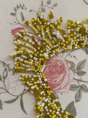 Handmade Beaded bracelet  Accent in Gold and White about 9 inches
